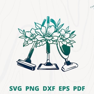 Blumen Mop SVG, Bodenreiniger SVG, Florales Reinigungswerkzeug svg, Reinigungswerkzeug für Mädchenservice, Reinigungszubehör mit Blumensvg