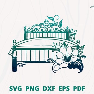Royal Bed svg, Queen Bed svg, Bed svg, Bedroom svg, Bed with flower svg, Floral Bed svg, Bed Cut file, Bed Icon svg, Bedroom Clip art