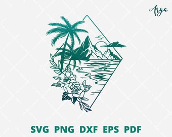 Beach SVG, Summer scene svg, Beach Sublimation PNG, Sea scene svg, Beach wall decor, beach svg file for cricut