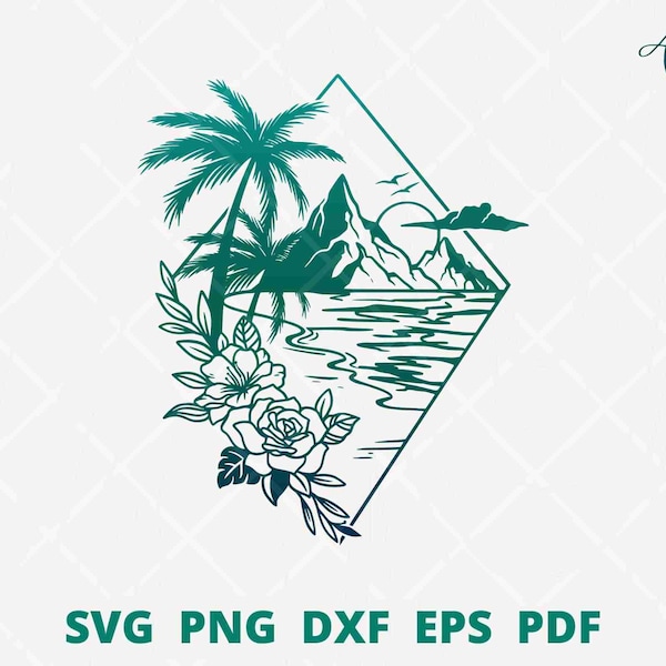 Beach SVG, Summer scene svg, Beach Sublimation PNG, Sea scene svg, Beach wall decor, beach svg file for cricut