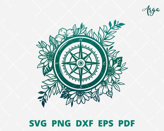 Compass rose svg, Vintage compass svg, Floral compass svg, Compass with flower svg, Compass wall decor, Compass png sublimation