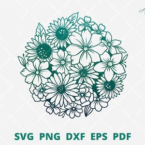 Spring svg png, Rounded flowers svg, circle flower svg, flowers wall decor, floral circle frame svg, papercut template, flowers cut file