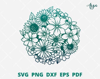 Spring svg png, Rounded flowers svg, circle flower svg, flowers wall decor, floral circle frame svg, papercut template, flowers cut file