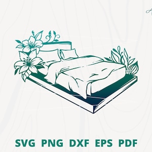 Bed with flower svg, Bed svg, Bedroom svg, Hotel svg, Sleeping svg, Floral Bed svg, Bed Cut file, Bed Icon svg, Bedroom Clip art