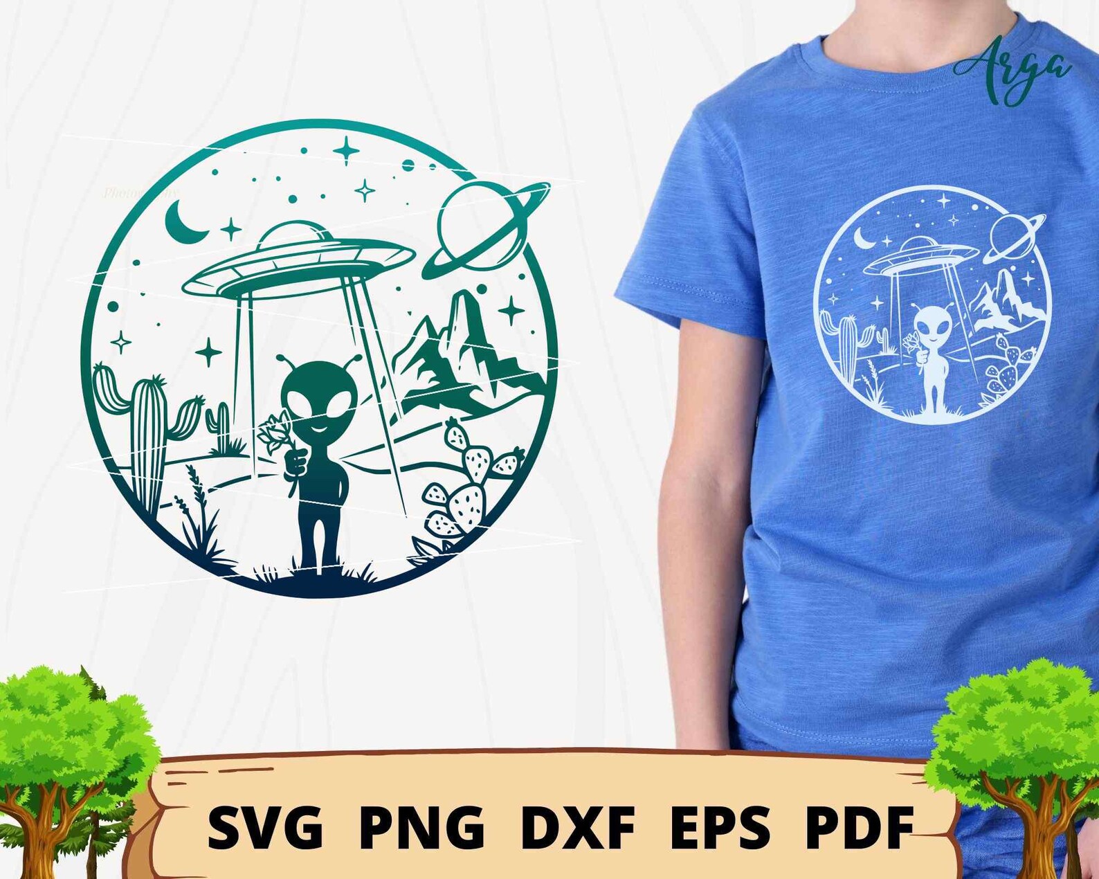 UFO Svg, Alien Svg, Alien Desert Scene Svg, Alien Ship Svg, UFO Clipart ...