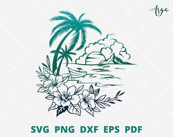 Beach scene svg, Beach SVG, Beach Sublimation PNG, Beach Palm tree, Beach wall decor, beach svg file