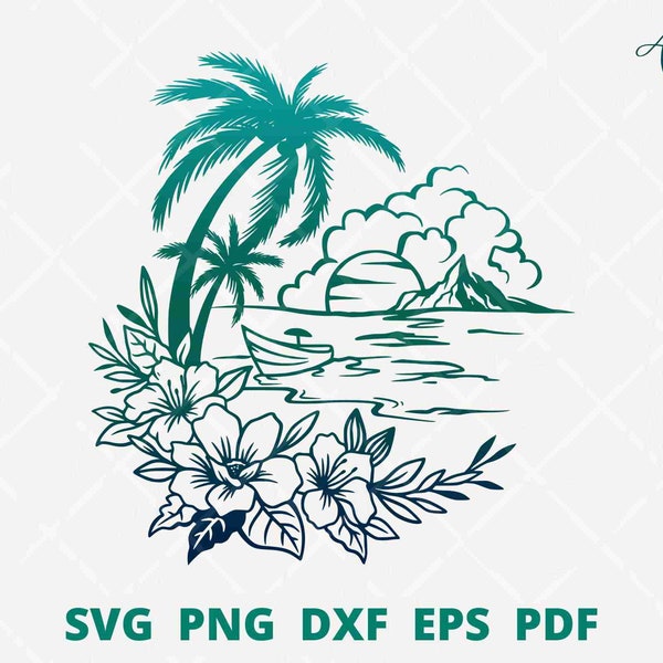 Beach scene svg, Beach SVG, Beach Sublimation PNG, Beach Palm tree, Beach wall decor, beach svg file