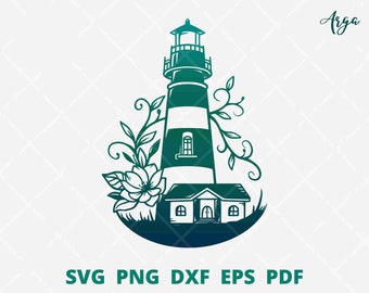 Island Lighthouse svg, Sea lighthouse svg, lighthouse wall décor, floral lighthouse svg, vintage lighthouse clipart png