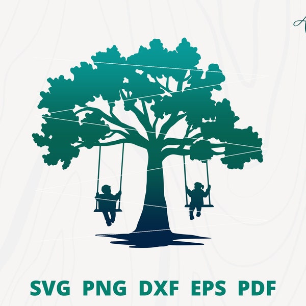 Kids Swing svg, Tree Swing svg, Vintage Swing svg, Children on Swing, Swing bellew tree, Picnic cut file, Outdoor svg, Children play svg