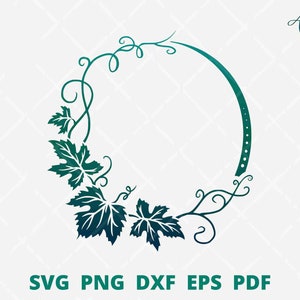 Grapevine frame svg, elegant floral frame, grape vine wall decor, vine leaves frame svg, wedding frame svg, circle floral frame svg