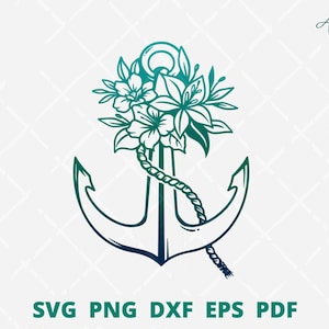 Floral anchor SVG, anchor svg files,  flower anchor svg, anchor with flower svg, Anchor wall decor, Nautical svg, anchor wall art