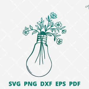 Light bulb svg, floral light bulb png, floral lamp SVG, light bulb clip art, glass lamp svg, light bulb wall decor svg cut file