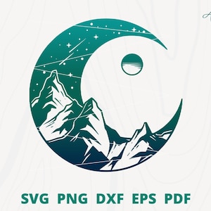 Mountain on the moon, Mountain Scene svg, Night Mountain svg, Mountain wall decoration, Mountain forest svg, Mountain cut file