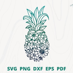 Floral pineapple svg, pineapple with flower svg cut file, pineapple wall decoration, summer svg, pineapple clipart