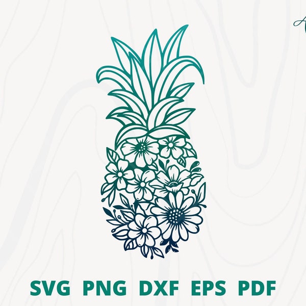 Floral pineapple svg, pineapple with flower svg cut file, pineapple wall decoration, summer svg, pineapple clipart