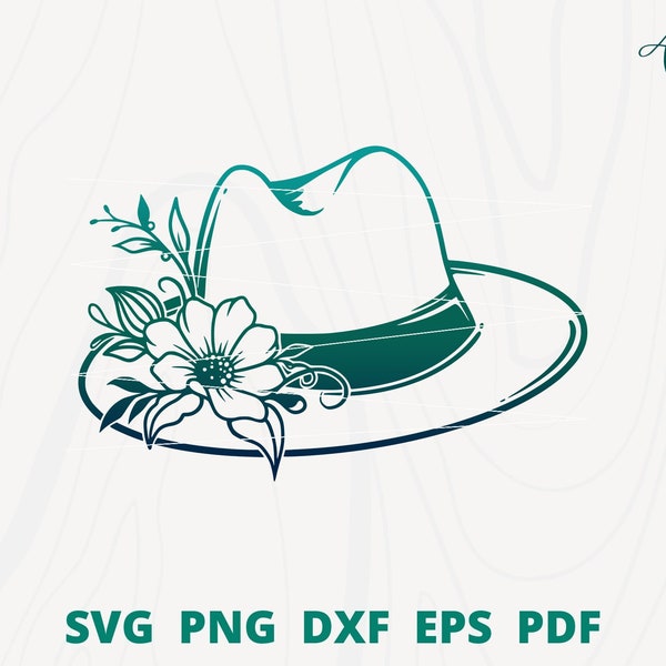 Fedora hat svg, Hat svg, Hat with flower svg, Classic hat svg, Fedora hat cut file, Floral hat svg, Cowboy hat svg, Hat clip art