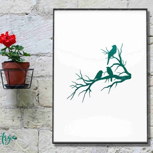 Bird on dry branch, Bird on a branch svg, Bird life scene, silhouette of Birds svg, Bird Silhouette, Bird Cut file svg, Bird in love svg image 4