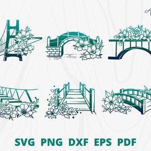 Floral Bridges svg bundle, Bridge svg, Bridge with Flower, Bridge Cut file, Wooden bridge svg, Bridge vector, Bridge wall decor