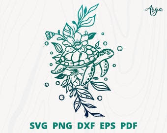 Turtle with flower svg, Sea Turtle svg, Turtle svg file, Turtle cut file, Ocean Animal svg, Turtle Silhouette, Beach Turtle svg