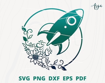 Rocket with flower svg, Rocket svg, Space Rocket svg, Rocket Ship svg, Spaceship svg, Rocket Cut file, Rocket wall decor, Rocket Clipart