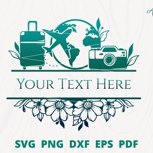 Split monogram traveler floral frame svg, floral traveler name tag, floral traveler svg, traveler split monogram, monogram traveler  svg