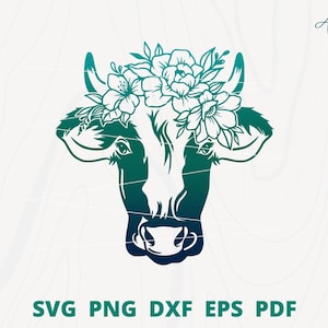 Cow Head With Flower Svg, Cow Svg, Floral Cow Svg, Farm Animal Svg, Cow ...