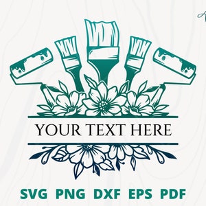 May include: A teal green paintbrush and roller design with floral accents and the text "YOUR TEXT HERE".