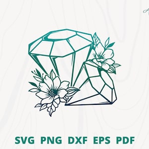 Diamond with flower svg, Diamond svg, floral diamond svg, flower diamond wall decor, diamond flower cut file, diamond store logo
