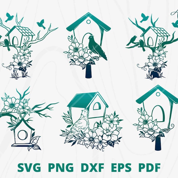 Bird House svg bundle, Bird House svg, Bird House On Branch, Flower Bird House svg, Wooden Bird House svg, Floral Bird House Cut file