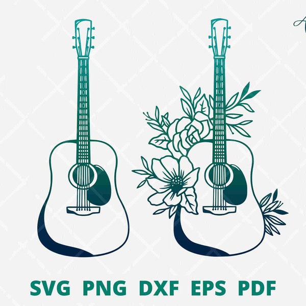 Guitarra acústica svg, instrumento musical svg, guitarra floral svg, sublimación de guitarra png, logotipo de banda, guitarra mom svg, vector de equipo musical