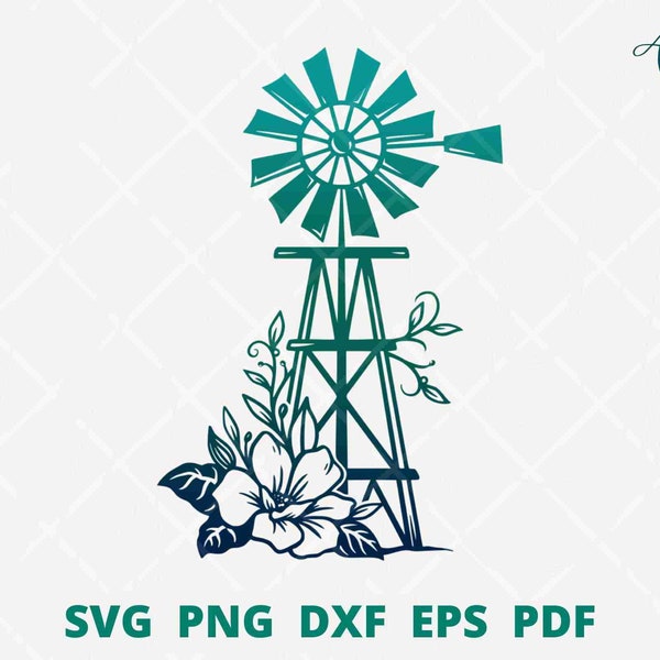 Windmill svg, Windmill with flower, floral windmill svg, windmill wall decor, windmill cut file for cricut, floral farmhouse