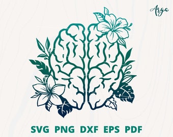 Brain svg, Brain with flower, Mental Health svg, Floral Brain svg, Human Brain svg, Brain cut file, Anatomy Brain svg, Brain Clipart