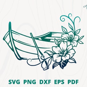 Boat svg, Floral canoe svg, wedding boat svg, boat with flower svg, wooden boat png sublimation, canoe wall decoration