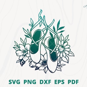 Ballet shoes svg, Floral ballet shoes svg, Ballet shoes with flower svg cut file, ballerina svg, dancer shoes svg, ballet slipper svg