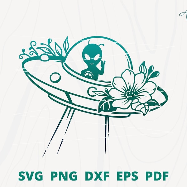 Alien Peace svg, Alien Ship svg, floral UFO svg, Alien svg, Flower UFO svg, UFO Wall decor, Alien Cut file, Alien Silhouette, Spaceship svg