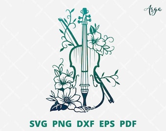 floral Violin svg, Violin png, music instrument svg, Violin png sublimation, band logo, Violin logo, musical equipment vector