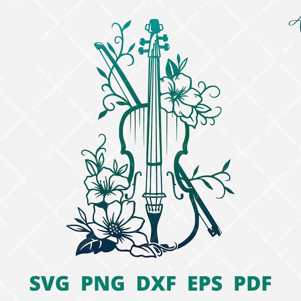 floral Violon svg, Violon png, instrument de musique svg, Violon png sublimation, logo du groupe, Logo du violon, vecteur d’équipement musical