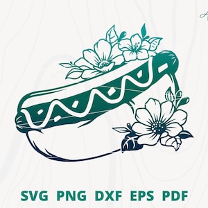 Hot Dog svg, Hot Dog with flower svg, Hot Dog Cut file, Fast Food svg, Summer food svg, Junk Food svg, Hot Dog Vector, Hot Dog Clip art