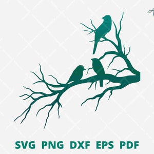 Bird on dry branch, Bird on a branch svg, Bird life scene, silhouette of Birds svg, Bird Silhouette, Bird Cut file svg, Bird in love svg image 1