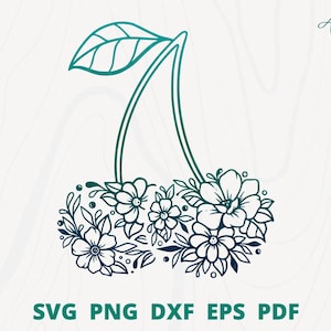 Floral Cherry svg, Flower Cherry, Cherry with flower svg cut file, Cherry wall decoration, Floral Fruit svg, spring svg, Cherry clipart,