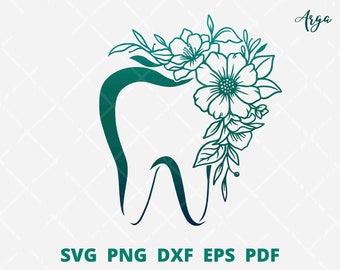 Floral Dentist SVG, Dentist SVG, Tooth with flower for dentist logo, Dentist Mom, Tooth wall decoration, Floral tooth cut file