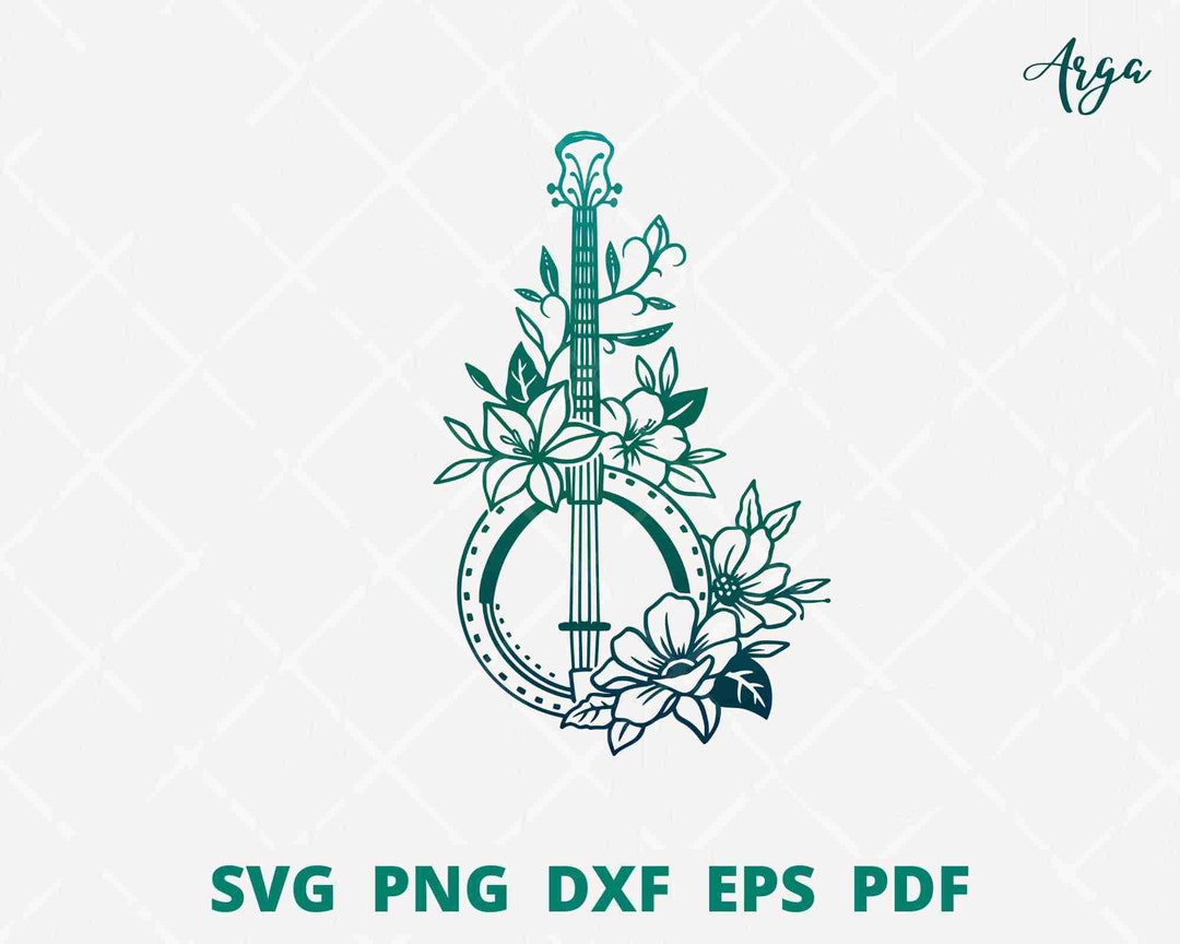 Banjo SVG, Floral Banjo Svg, Banjo Wall Decor, Music Instrument Svg, Banjo Png, Banjo Svg for