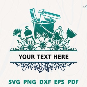 Split monogram cleaning tool svg 4, Floral cleaning tool svg, cleaning tool frame for maid sign or maid logo, cleaning supplies wall decor
