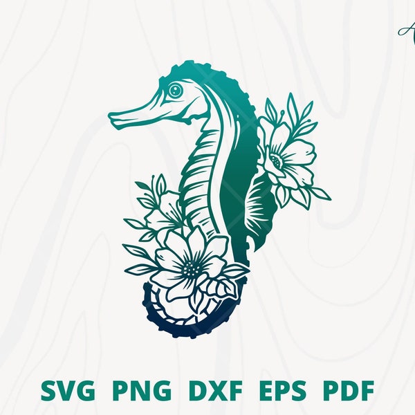 Sea horse svg, Floral sea horse svg, Sea Horse with flower, sea horse wall art, sea horse cut file for cricut and silhouete,