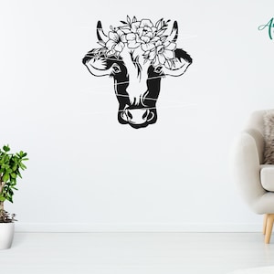 Cow Head With Flower Svg, Cow Svg, Floral Cow Svg, Farm Animal Svg, Cow ...