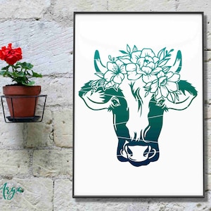Cow Head With Flower Svg, Cow Svg, Floral Cow Svg, Farm Animal Svg, Cow ...