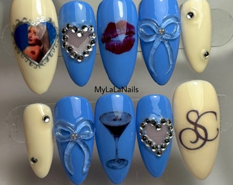 Short N’ Sweet Press On Nails: Short Almond, Decals, Rhinestones
