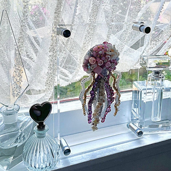 Jewelled Jellyfish Wall Art - Contact Seller to Create Yours | Bejewelled Pink JellyFish for Wall or to be Framed | Handmade| Unique gift