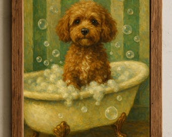 Cavapoo Bathroom Wall Art, Printable Oil Painting, Oil Painting, Cavapoo Oil Painting, Digital Print Bathroom Wall Art
