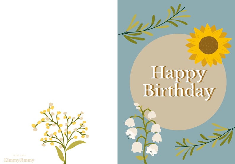 Printable Birthday Card Happy Birthday Sunflower Card - Etsy